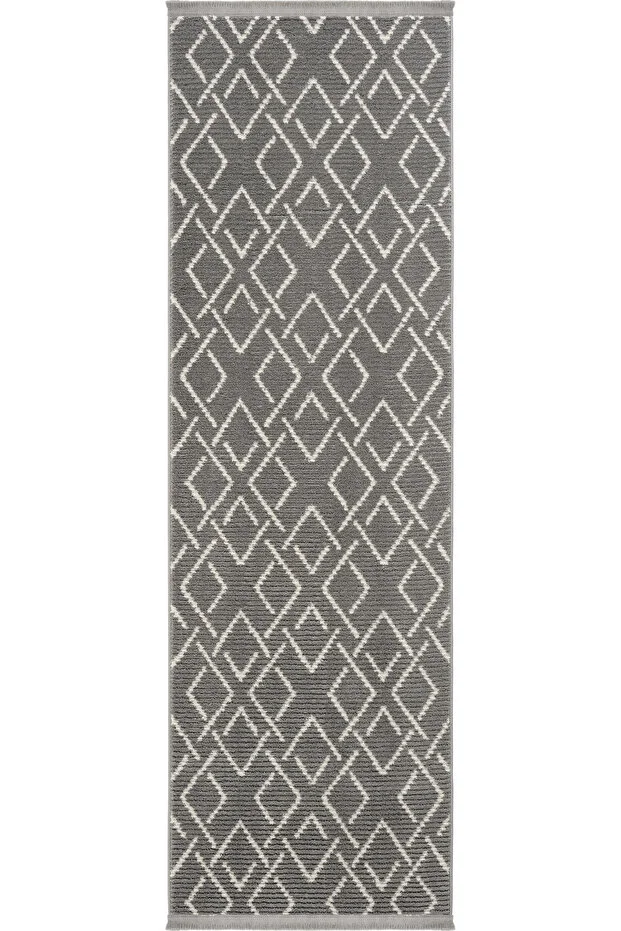 Vetrina 3605 Gri Etnik Desenli Iskandinav Yolluk Antre Hol Koridor Halısı Yatak Odası Halı Yolluk